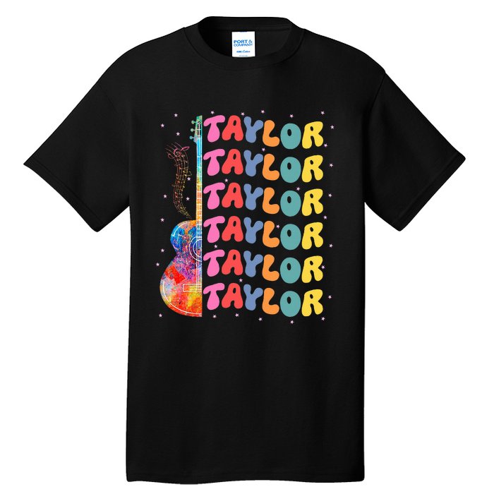 Girl Retro Taylor First Name Personalized Groovy 80S Tall T-Shirt