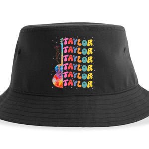 Girl Retro Taylor First Name Personalized Groovy 80S Sustainable Bucket Hat