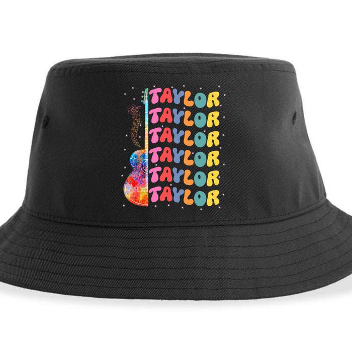 Girl Retro Taylor First Name Personalized Groovy 80S Sustainable Bucket Hat