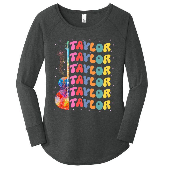 Girl Retro Taylor First Name Personalized Groovy 80S Women's Perfect Tri Tunic Long Sleeve Shirt