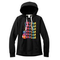 Girl Retro Taylor First Name Personalized Groovy 80S Women's Fleece Hoodie