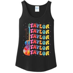 Girl Retro Taylor First Name Personalized Groovy 80S Ladies Essential Tank