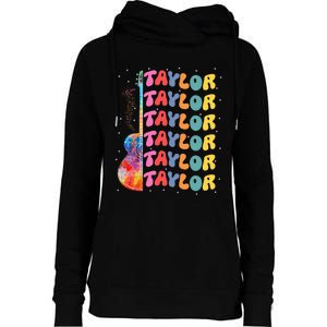 Girl Retro Taylor First Name Personalized Groovy 80S Womens Funnel Neck Pullover Hood