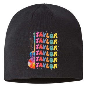 Girl Retro Taylor First Name Personalized Groovy 80S Sustainable Beanie