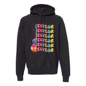 Girl Retro Taylor First Name Personalized Groovy 80S Premium Hoodie