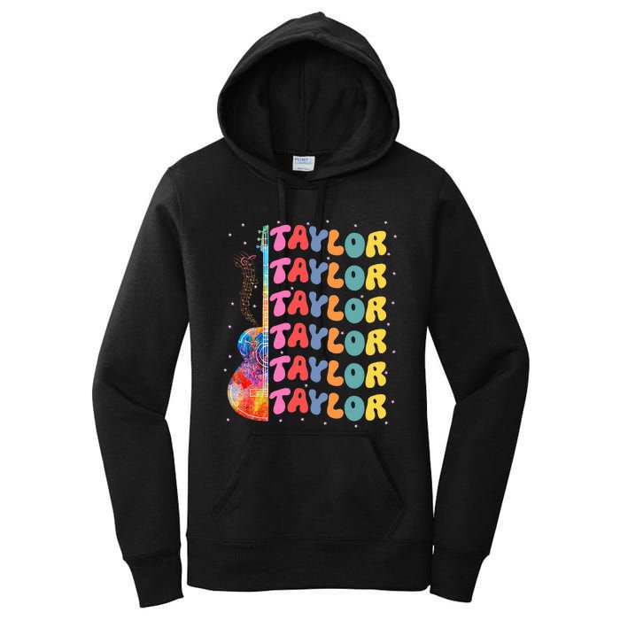 Girl Retro Taylor First Name Personalized Groovy 80S Women's Pullover Hoodie