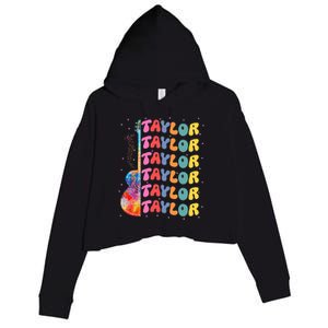 Girl Retro Taylor First Name Personalized Groovy 80S Crop Fleece Hoodie