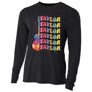 Girl Retro Taylor First Name Personalized Groovy 80S Cooling Performance Long Sleeve Crew