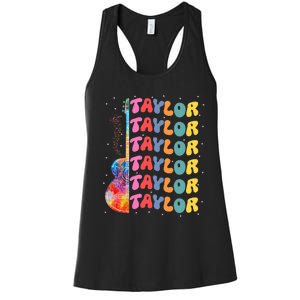 Girl Retro Taylor First Name Personalized Groovy 80S Women's Racerback Tank