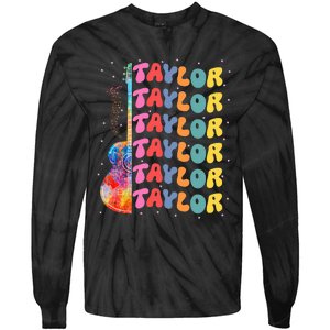 Girl Retro Taylor First Name Personalized Groovy 80S Tie-Dye Long Sleeve Shirt