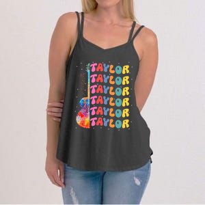 Girl Retro Taylor First Name Personalized Groovy 80S Women's Strappy Tank