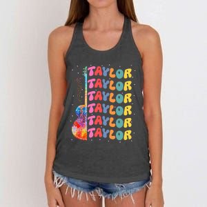 Girl Retro Taylor First Name Personalized Groovy 80S Women's Knotted Racerback Tank