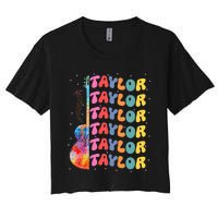 Girl Retro Taylor First Name Personalized Groovy 80S Women's Crop Top Tee