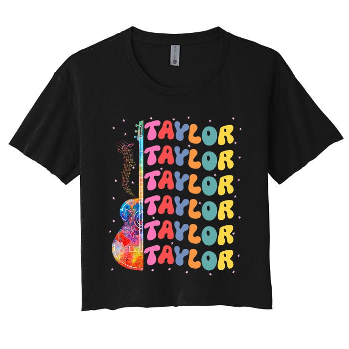 Girl Retro Taylor First Name Personalized Groovy 80S Women's Crop Top Tee