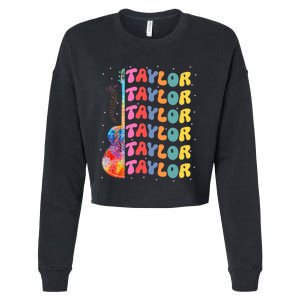 Girl Retro Taylor First Name Personalized Groovy 80S Cropped Pullover Crew