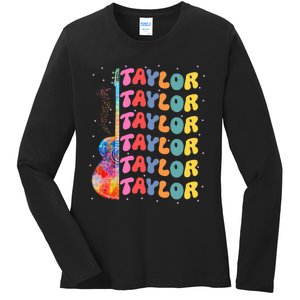 Girl Retro Taylor First Name Personalized Groovy 80S Ladies Long Sleeve Shirt