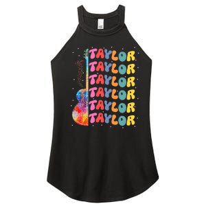 Girl Retro Taylor First Name Personalized Groovy 80S Women's Perfect Tri Rocker Tank