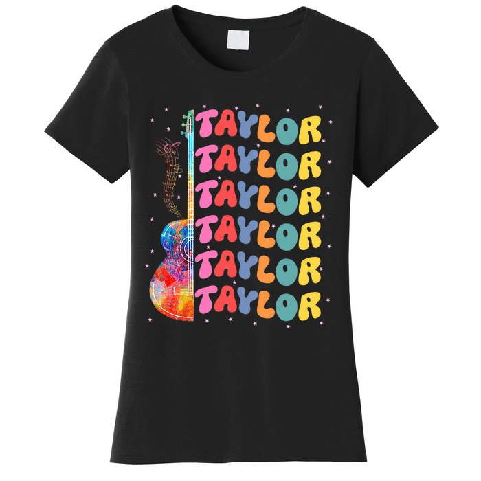 Girl Retro Taylor First Name Personalized Groovy 80S Women's T-Shirt