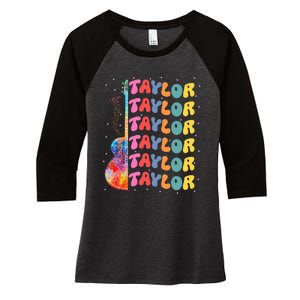 Girl Retro Taylor First Name Personalized Groovy 80S Women's Tri-Blend 3/4-Sleeve Raglan Shirt