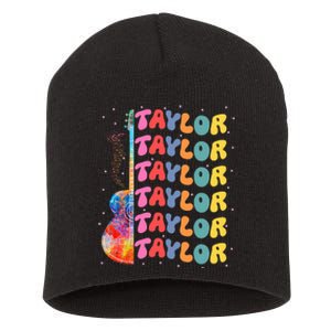 Girl Retro Taylor First Name Personalized Groovy 80S Short Acrylic Beanie