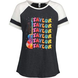 Girl Retro Taylor First Name Personalized Groovy 80S Enza Ladies Jersey Colorblock Tee