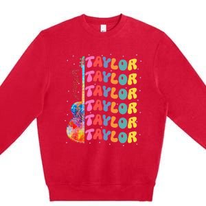 Girl Retro Taylor First Name Personalized Groovy 80S Premium Crewneck Sweatshirt