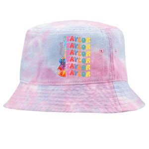 Girl Retro Taylor First Name Personalized Groovy 80S Tie-Dyed Bucket Hat