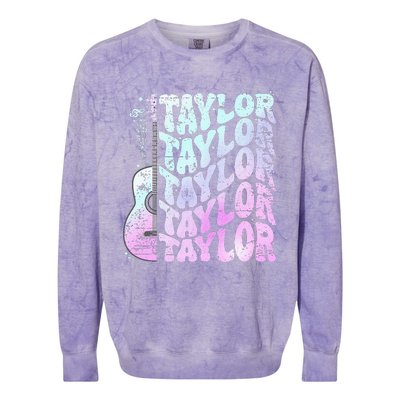 Girl Retro Taylor First Name Personalized Groovy 80S Pink Colorblast Crewneck Sweatshirt