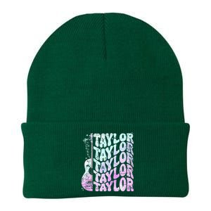 Girl Retro Taylor First Name Personalized Groovy 80S Pink Knit Cap Winter Beanie