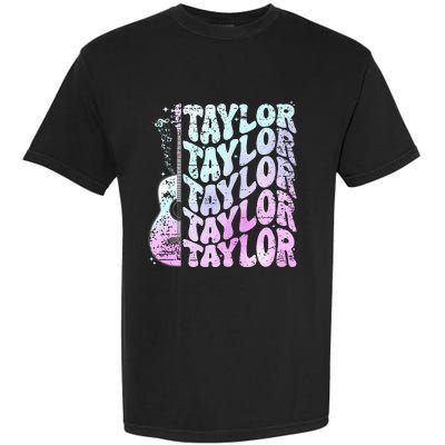 Girl Retro Taylor First Name Personalized Groovy 80S Pink Garment-Dyed Heavyweight T-Shirt