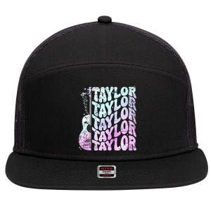 Girl Retro Taylor First Name Personalized Groovy 80S Pink 7 Panel Mesh Trucker Snapback Hat