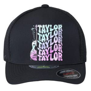 Girl Retro Taylor First Name Personalized Groovy 80S Pink Flexfit Unipanel Trucker Cap