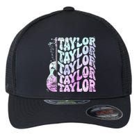 Girl Retro Taylor First Name Personalized Groovy 80S Pink Flexfit Unipanel Trucker Cap