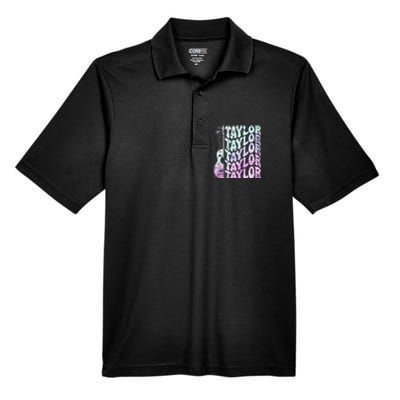 Girl Retro Taylor First Name Personalized Groovy 80S Pink Men's Origin Performance Pique Polo