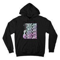 Girl Retro Taylor First Name Personalized Groovy 80S Pink Hoodie