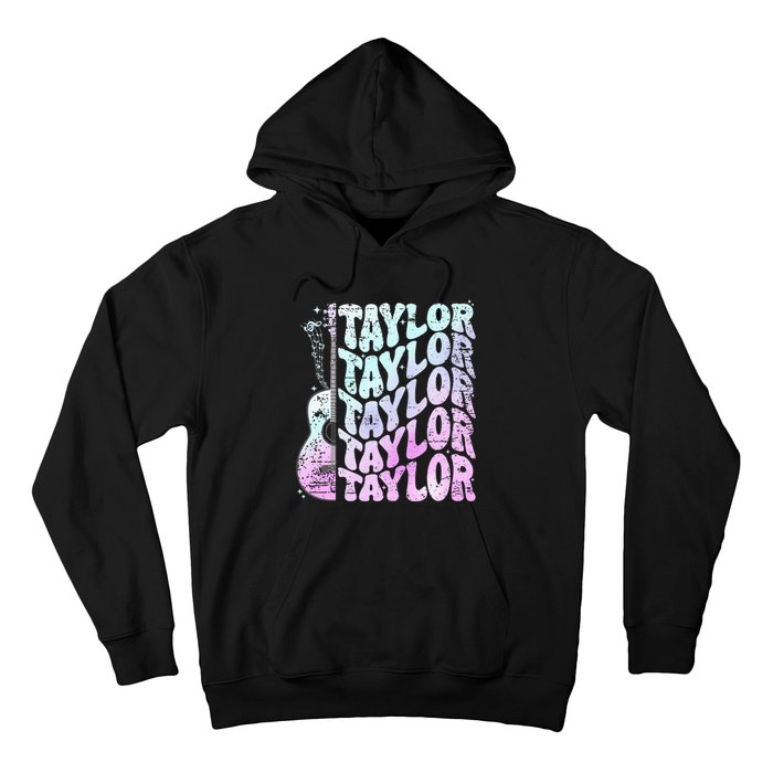 Girl Retro Taylor First Name Personalized Groovy 80S Pink Hoodie