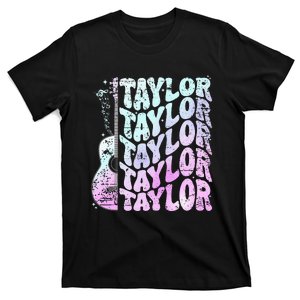 Girl Retro Taylor First Name Personalized Groovy 80S Pink T-Shirt