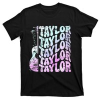 Girl Retro Taylor First Name Personalized Groovy 80S Pink T-Shirt