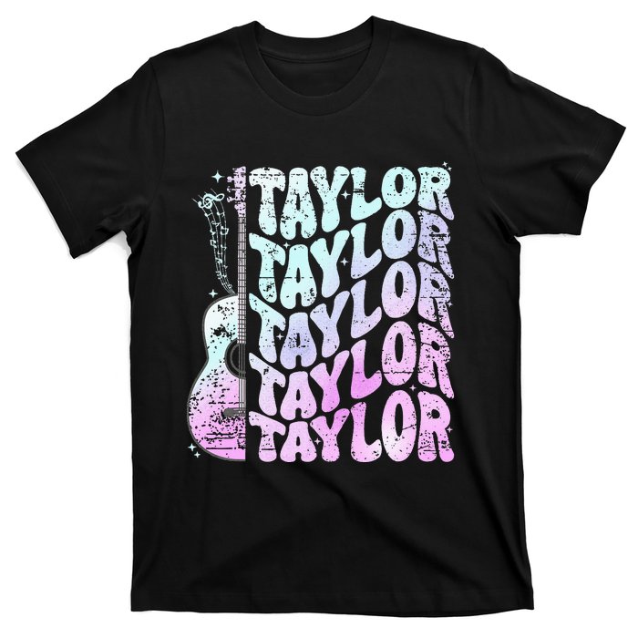 Girl Retro Taylor First Name Personalized Groovy 80S Pink T-Shirt