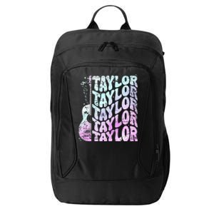 Girl Retro Taylor First Name Personalized Groovy 80S Pink City Backpack