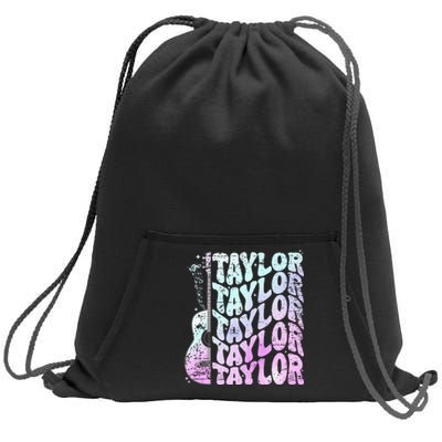 Girl Retro Taylor First Name Personalized Groovy 80S Pink Sweatshirt Cinch Pack Bag