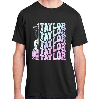 Girl Retro Taylor First Name Personalized Groovy 80S Pink Adult ChromaSoft Performance T-Shirt