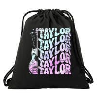 Girl Retro Taylor First Name Personalized Groovy 80S Pink Drawstring Bag