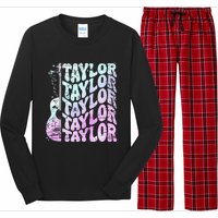 Girl Retro Taylor First Name Personalized Groovy 80S Pink Long Sleeve Pajama Set