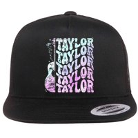 Girl Retro Taylor First Name Personalized Groovy 80S Pink Flat Bill Trucker Hat