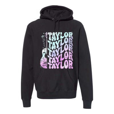 Girl Retro Taylor First Name Personalized Groovy 80S Pink Premium Hoodie