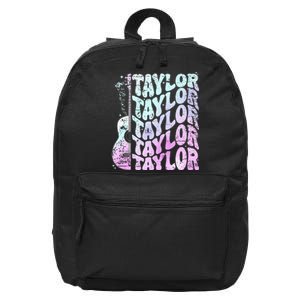 Girl Retro Taylor First Name Personalized Groovy 80S Pink 16 in Basic Backpack