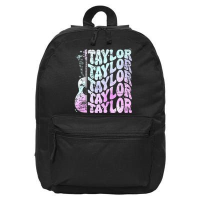 Girl Retro Taylor First Name Personalized Groovy 80S Pink 16 in Basic Backpack