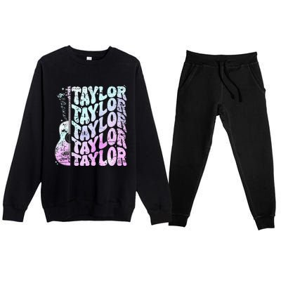 Girl Retro Taylor First Name Personalized Groovy 80S Pink Premium Crewneck Sweatsuit Set