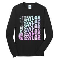 Girl Retro Taylor First Name Personalized Groovy 80S Pink Tall Long Sleeve T-Shirt